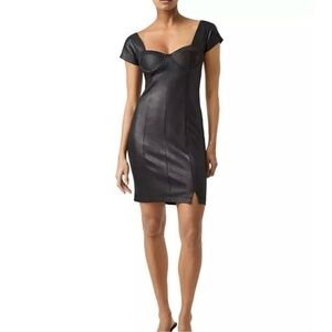 French Connection Tomi Leather-Look Jersey Mini‎ Dress Size 6 Color Black NEW!